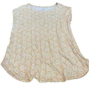 LOFT yellow and white top, crew neck, sleeveless, size Medium.